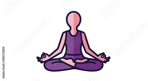 Meditating Person in Lotus Position with Purple Outfit in Simple Flat Design for Wellness