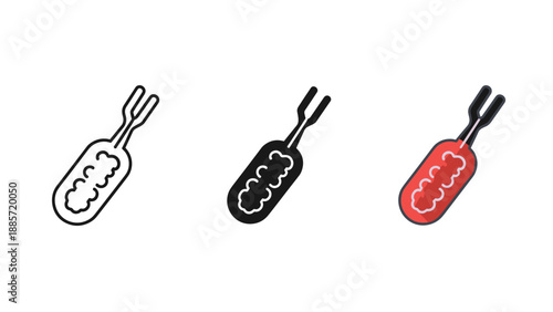 Three hot dog icons in black, white, and red on white background