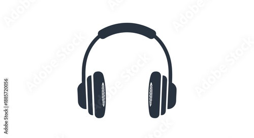 Headphones in minimalist design with dark blue color on white background for music technology