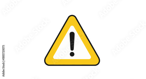 Warning sign with exclamation mark in yellow triangle on white background with bold black outline for safety alert