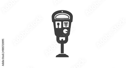 Parking Meter in Simple Flat Design with Dark Gray Color on White Background for Urban Infrastructure