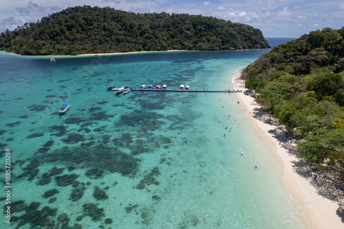 Bild auf Leinwand Tropical paradise white sand beach with palm trees on Koh Rok, Mu Ko Lanta National Park