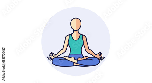 Yoga Meditation in Simple Flat Design with Pastel Colors on White Background for Wellness