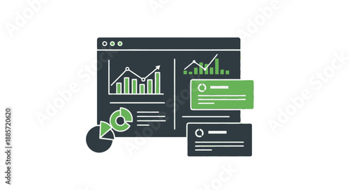 Data Analysis Dashboard with Green Charts and Graphs in Modern Minimalist Design on Dark Background for Business Intelligence