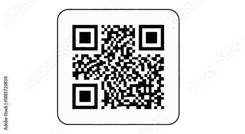 QR code in black and white square frame with rounded corners on plain background for mobile payment
