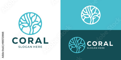 Creative simple coral logo template. Circle shape with abstract coral logo design vector illustration.