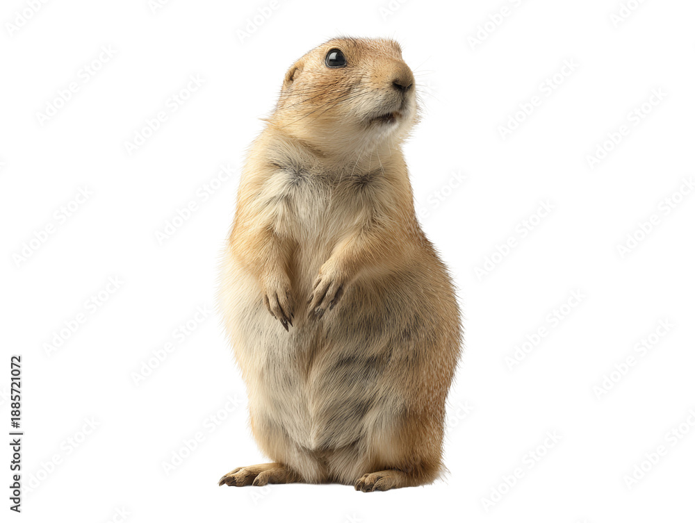 Fototapeta premium A prairie dog standing and looking up, with a curious expression Isolated Transparent Background, PNG