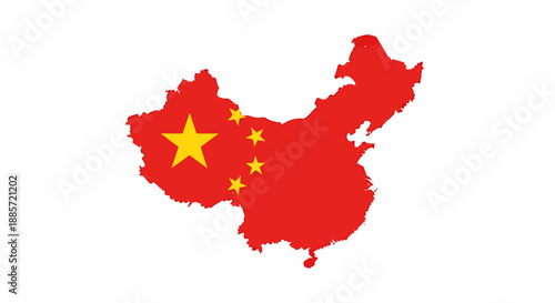 Vibrant patriotic graphic depicting the distinct geographical outline of a major East Asian nation, adorned with its iconic national emblem and star symbols, representing unity and heritage