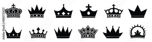Crown set. collection different crown sign, silhouette crown symbol. Crown king mega set. Vector illustration set