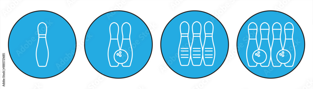 Fototapeta premium Bowling icon set. Bowling symbols, balls, pins, for apps and websites, EPS 10, vector illustration.