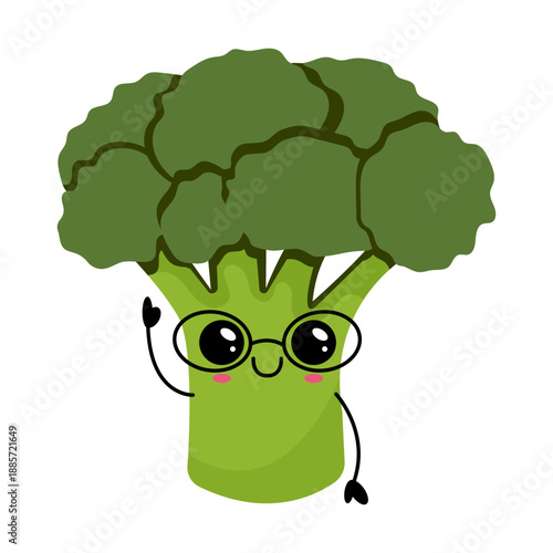 Cute Kawaii Broccoli Character With Glasses Illustration