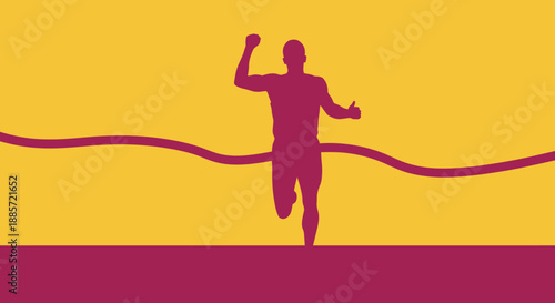 Man celebrating victory by crossing finish line with raised arm