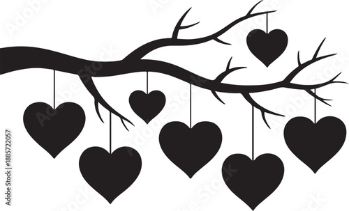 Hanging love hearts on bare tree branches romantic valentine vector illustration