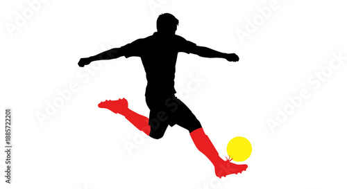 Dynamic soccer player kicking ball in action