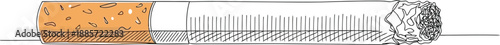 A detailed drawing of a cigarette with filter and ash