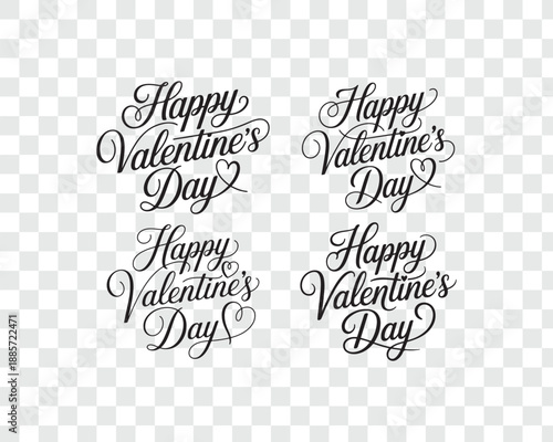 Happy Valentine’s Day Calligraphy Typography Heart Shape Vector Illustration