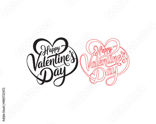 Happy Valentine’s Day Calligraphy Typography Heart Shape Vector Illustration
