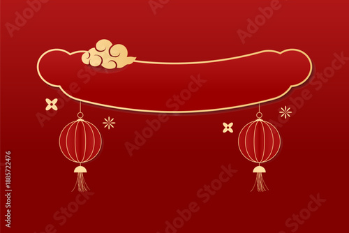 Happy Chinese new year 2026 , modern design set in red, gold and white colors , Year of the horse zodiac , Asia oriental traditional ornament, frame and border ,	
