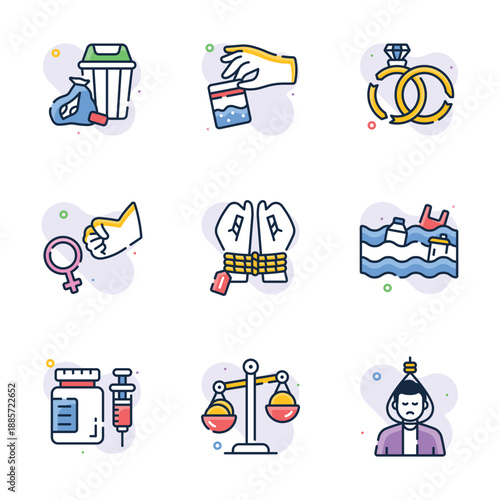 Grab this amazing flat outline collection of social issues in modern style