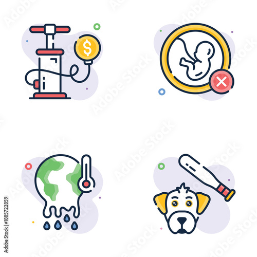 Take your hands on this amazing flat outline style icons set of social issues