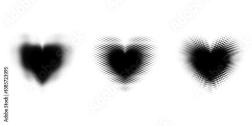 Halftone heart shapes design elements set (monochrome)