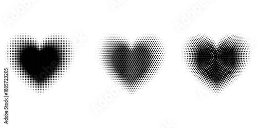Halftone heart shapes design elements set (monochrome)