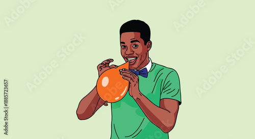 Pop art man blowing orange balloon for party celebration vector