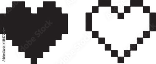 Pixelated hearts showcase a digital design presenting both filled and outlined forms