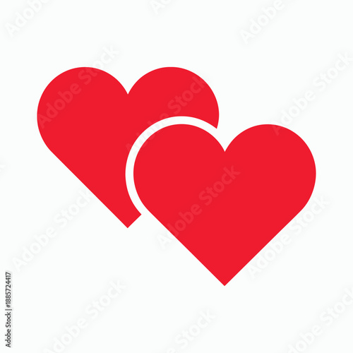 Two red hearts love symbol flat design vector illustration