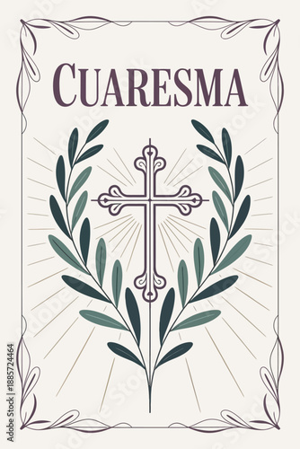 Cuaresma Cross with Laurel Design for Lent Observance