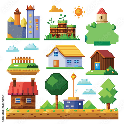 Pixel Art House and Building Architecture Game Asset Set