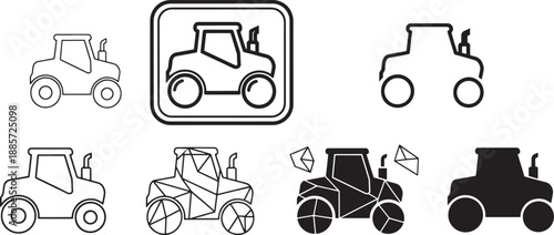 Different variations of a tractor icon for farming and agriculture design projects Vector
