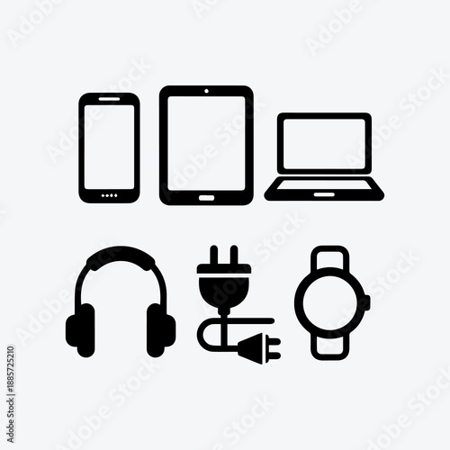 Black and white vector icon set of technology devices 5.eps