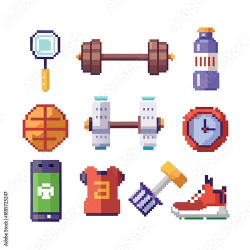 Pixel Art Sports and Fitness Icon Set for Gym Game Asset
