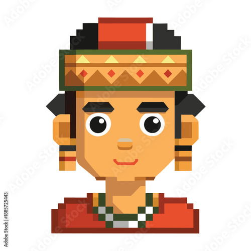 Pixel Art Traditional Cultural Character with Ethnic Headgear