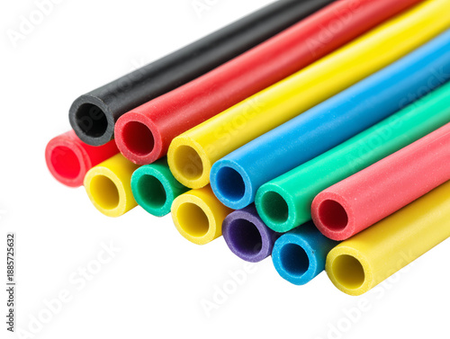 A collection of vibrant, colorful tubes arranged to be seen, displaying a multitude of hues Isolated Transparent Background, PNG