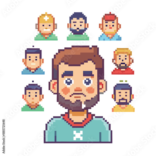 Pixel Art Diverse People Avatar Set with Different Skin Tones