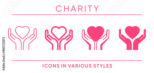 Charity and donation icon in different graphic styles