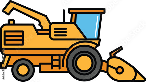 Construction excavator and heavy loader machine icon in colorful flat vector style for industry, transport, and engineering interface projects