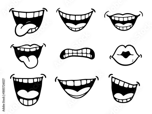 Collection of Different Cartoon Mouth Expressions Showing Various Emotions and Feelings