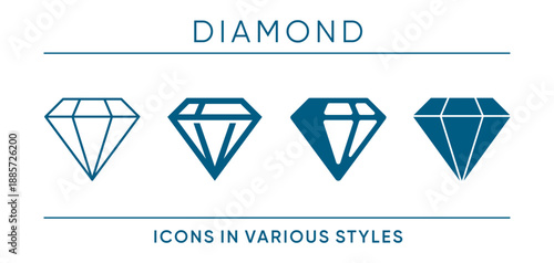 Diamond, hardness material property icon in various styles