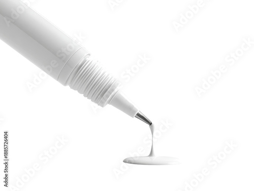 A close-up of a white tube dispensing a droplet of white substance. This image captures the moment of precision and potential. Isolated Transparent Background, PNG