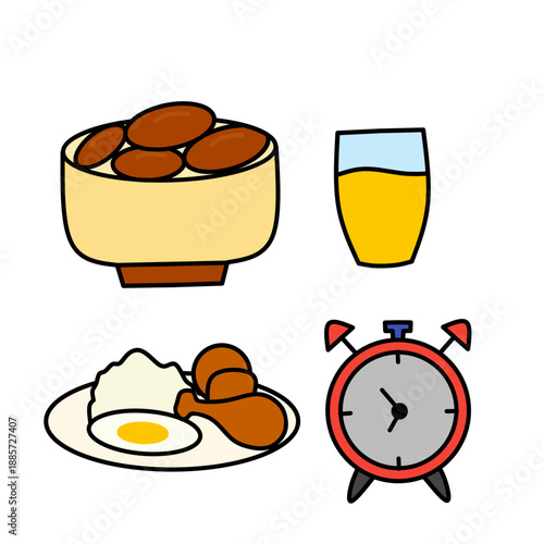 Simple Ramadan Food and Morning Icons Set