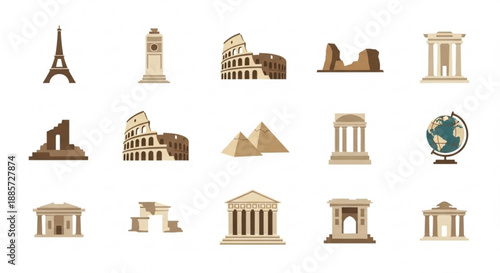 Collection of iconic landmarks and monuments from around the world in miniature form