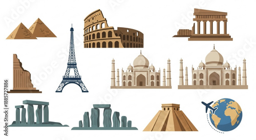 Collection of famous landmarks and monuments from around the world