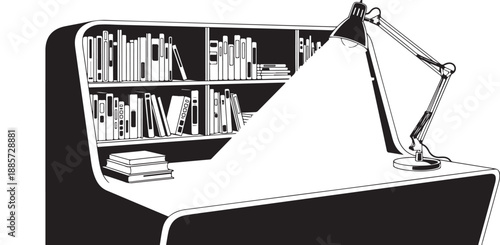 Desk with Books and Lamp