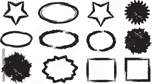 Big set of blots and vector abstract elements. Black inked splatter dirt stain splattered spray splash with drops blots isolated.