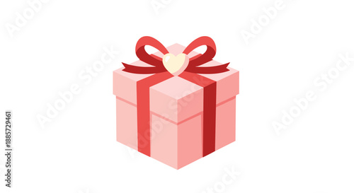 Beautifully wrapped pink gift box adorned with a classic red ribbon and a delicate heart, symbolizing love, celebration, and thoughtful giving for special occasions.