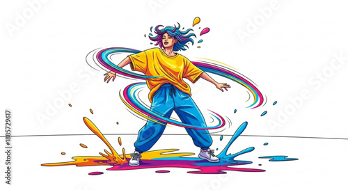 Girl playing guitar and painting