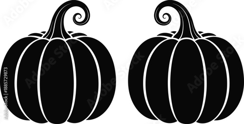 Black and white pumpkin vector illustration, autumn harvest vegetables silhouettes, Halloween and Thanksgiving seasonal icons, minimalist farm produce design collection